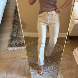 Vervet denim cream straight leg cut off jeans